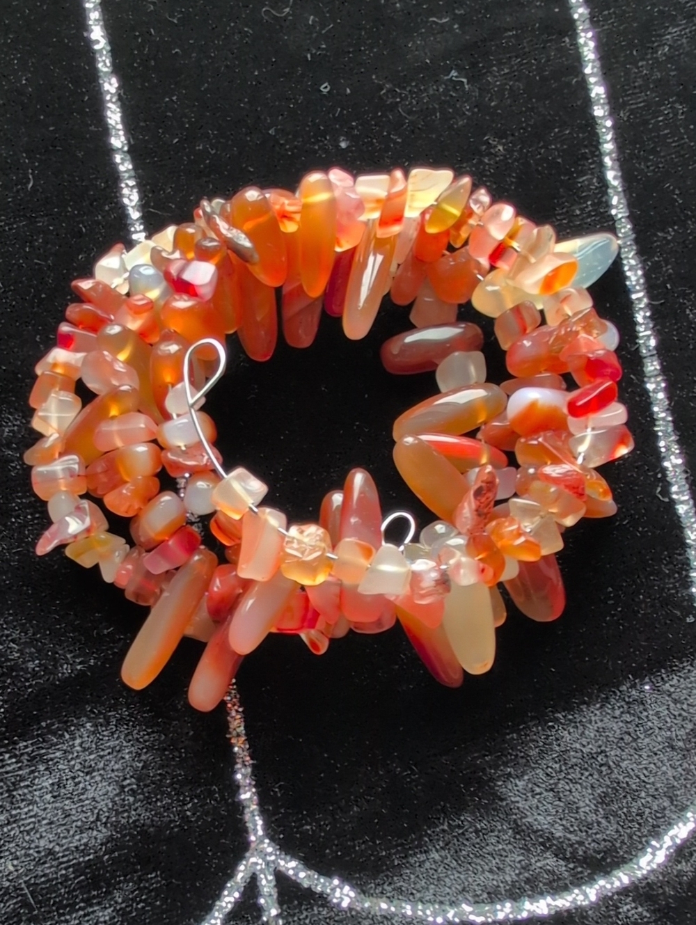 Handmade Orange Carnelian Chip Memory Wire Wrap Bracelet
